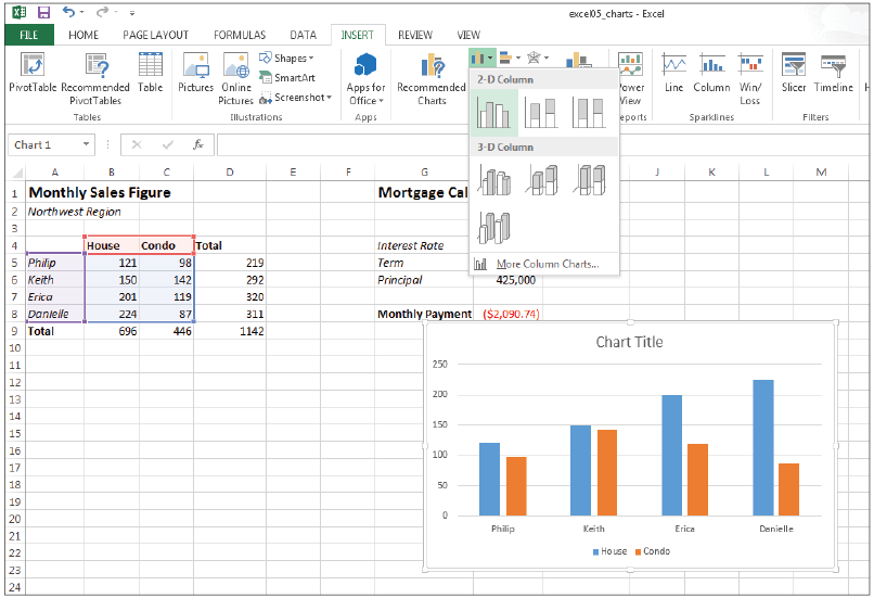 Creating charts in Excel